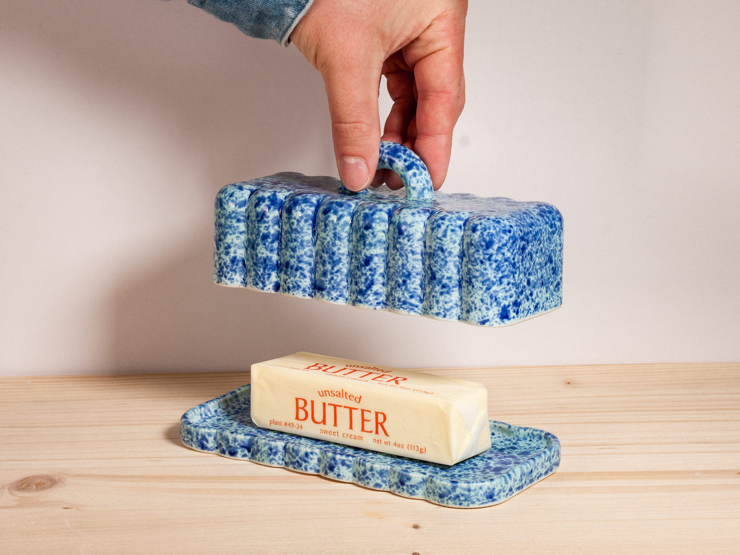 Butter Dish – Custom Seafoam + Blue Splatter