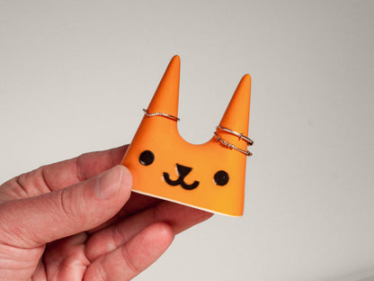 Orange cat-shaped ceramic ring holder