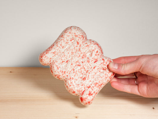 Pink and white ceramic soap dish