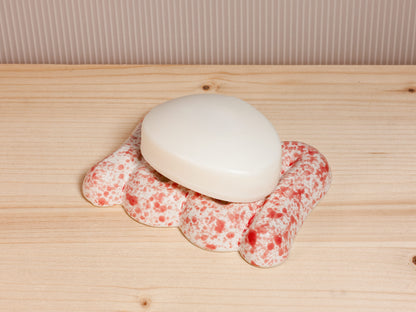 Pink and white ceramic soap dish
