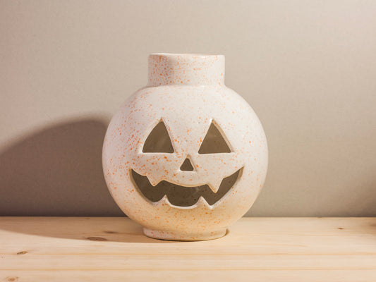 Spooky Votive - Large Orb Toothy - Orange Splatter